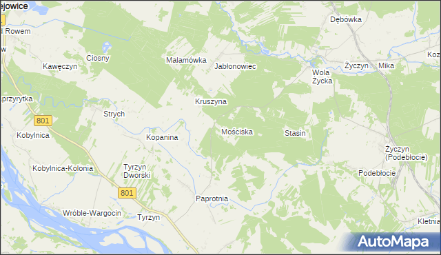 mapa Mościska gmina Trojanów, Mościska gmina Trojanów na mapie Targeo