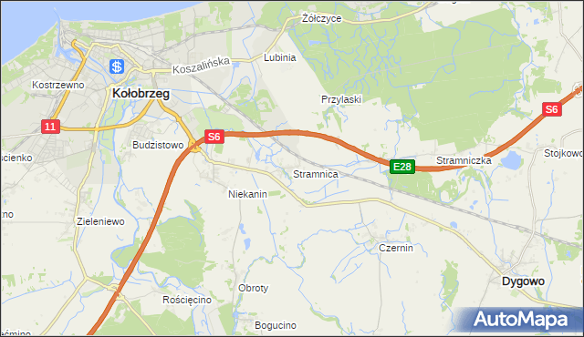 mapa Stramnica gmina Kołobrzeg, Stramnica gmina Kołobrzeg na mapie Targeo