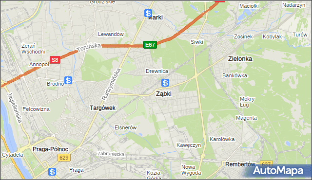 mapa Ząbki powiat wołomiński, Ząbki powiat wołomiński na mapie Targeo