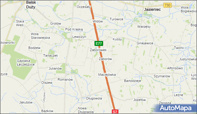 mapa Zaborów gmina Belsk Duży, Zaborów gmina Belsk Duży na mapie Targeo