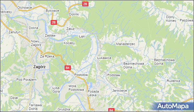 mapa Łukawica gmina Lesko, Łukawica gmina Lesko na mapie Targeo