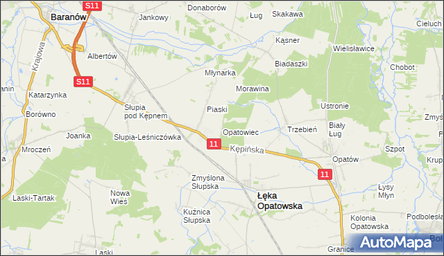 mapa Opatowiec gmina Łęka Opatowska, Opatowiec gmina Łęka Opatowska na mapie Targeo