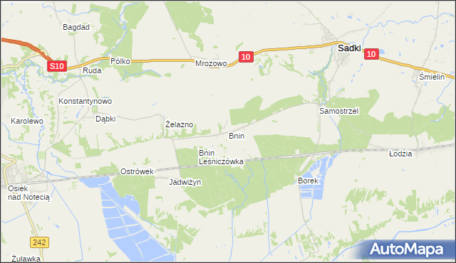 mapa Bnin gmina Sadki, Bnin gmina Sadki na mapie Targeo