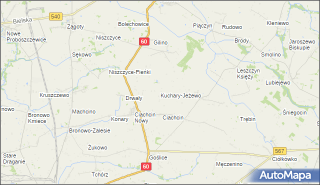 mapa Kuchary-Jeżewo, Kuchary-Jeżewo na mapie Targeo