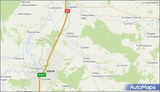 mapa Topola gmina Izbica, Topola gmina Izbica na mapie Targeo