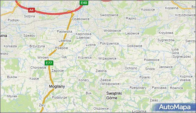 mapa Wrząsowice, Wrząsowice na mapie Targeo