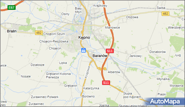 mapa Baranów powiat kępiński, Baranów powiat kępiński na mapie Targeo