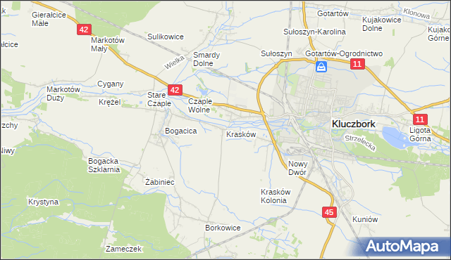 mapa Krasków gmina Kluczbork, Krasków gmina Kluczbork na mapie Targeo