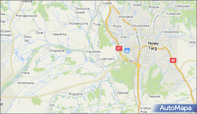 mapa Ludźmierz, Ludźmierz na mapie Targeo