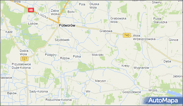 mapa Mokrzec gmina Potworów, Mokrzec gmina Potworów na mapie Targeo