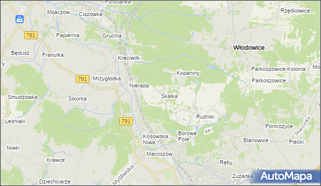 mapa Skałka gmina Włodowice, Skałka gmina Włodowice na mapie Targeo