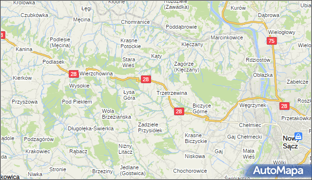 mapa Trzetrzewina, Trzetrzewina na mapie Targeo