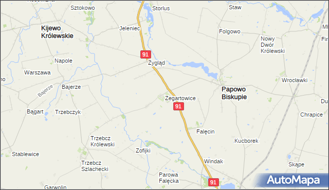 mapa Zegartowice gmina Papowo Biskupie, Zegartowice gmina Papowo Biskupie na mapie Targeo