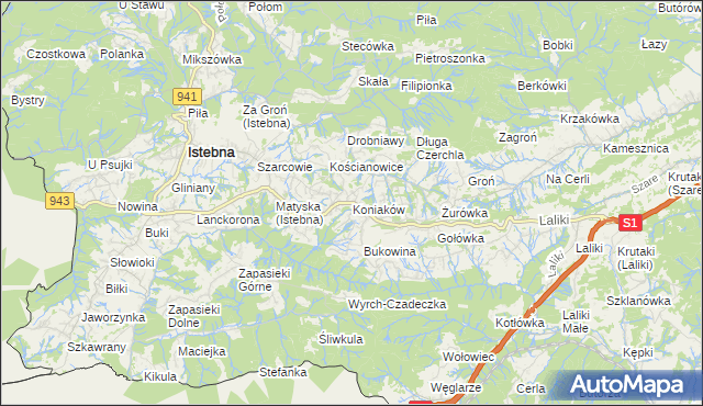 mapa Koniaków, Koniaków na mapie Targeo