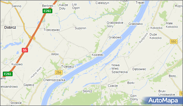 mapa Kozielec gmina Dobrcz, Kozielec gmina Dobrcz na mapie Targeo