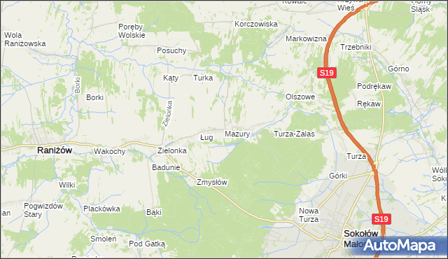 mapa Mazury gmina Raniżów, Mazury gmina Raniżów na mapie Targeo