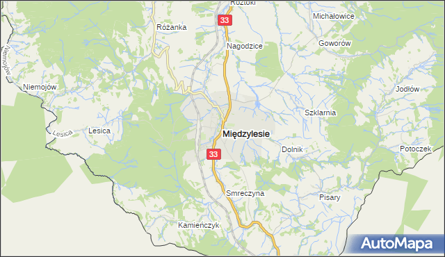 mapa Międzylesie powiat kłodzki, Międzylesie powiat kłodzki na mapie Targeo