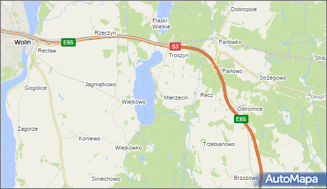 mapa Mierzęcin gmina Wolin, Mierzęcin gmina Wolin na mapie Targeo