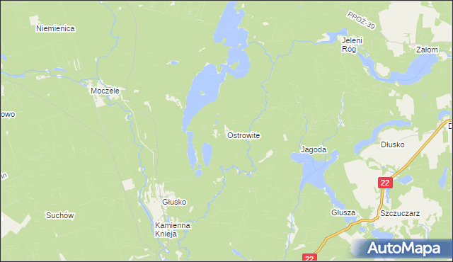 mapa Ostrowite gmina Dobiegniew, Ostrowite gmina Dobiegniew na mapie Targeo