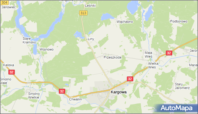 mapa Przeszkoda gmina Kargowa, Przeszkoda gmina Kargowa na mapie Targeo
