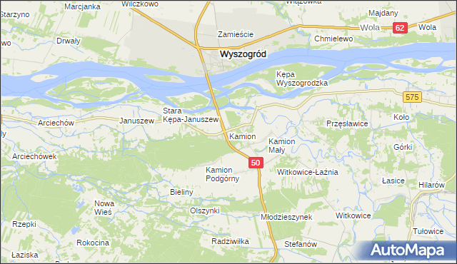 mapa Kamion gmina Młodzieszyn, Kamion gmina Młodzieszyn na mapie Targeo