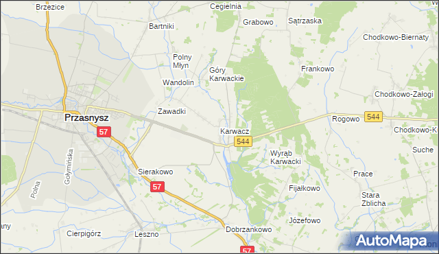 mapa Karwacz gmina Przasnysz, Karwacz gmina Przasnysz na mapie Targeo