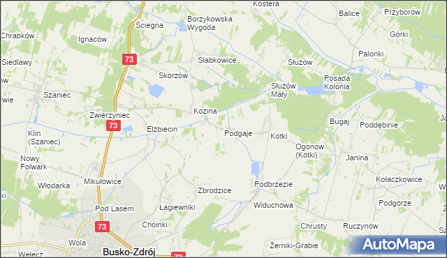 mapa Podgaje gmina Busko-Zdrój, Podgaje gmina Busko-Zdrój na mapie Targeo