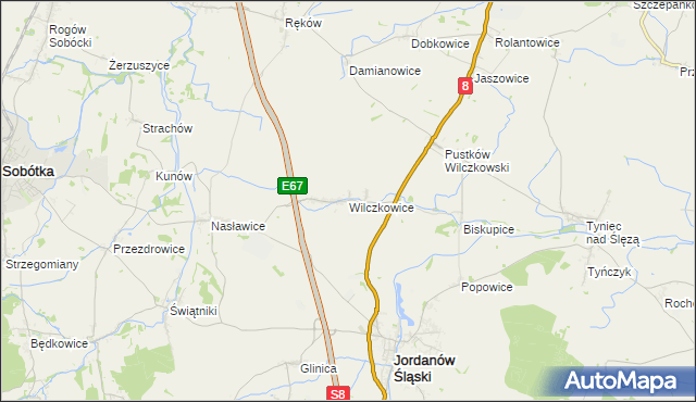 mapa Wilczkowice gmina Jordanów Śląski, Wilczkowice gmina Jordanów Śląski na mapie Targeo