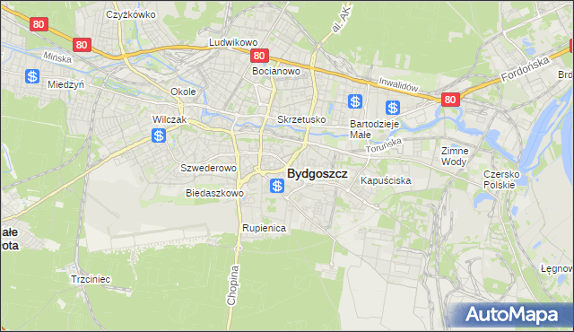 mapa Bydgoszczy, Bydgoszcz na mapie Targeo