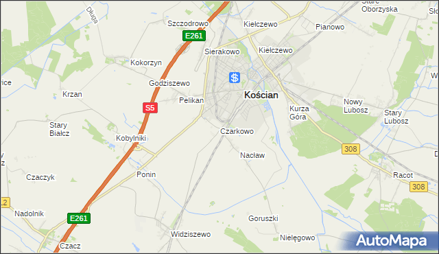 mapa Czarkowo gmina Kościan, Czarkowo gmina Kościan na mapie Targeo