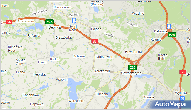 mapa Dobrzewino, Dobrzewino na mapie Targeo