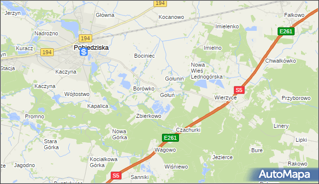 mapa Gołuń gmina Pobiedziska, Gołuń gmina Pobiedziska na mapie Targeo