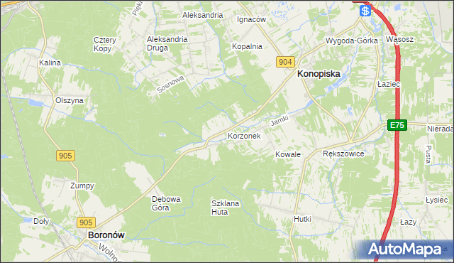 mapa Korzonek gmina Konopiska, Korzonek gmina Konopiska na mapie Targeo