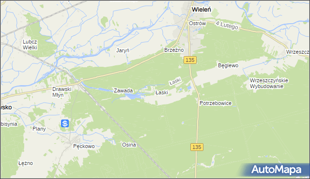 mapa Łaski gmina Wieleń, Łaski gmina Wieleń na mapie Targeo