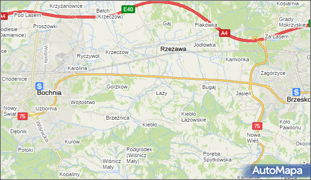 mapa Łazy gmina Rzezawa, Łazy gmina Rzezawa na mapie Targeo