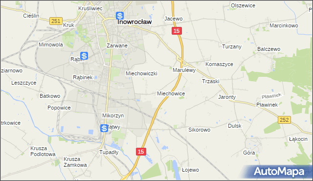 mapa Miechowice gmina Inowrocław, Miechowice gmina Inowrocław na mapie Targeo