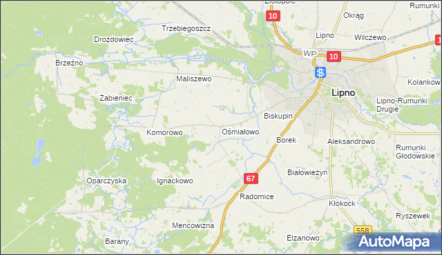 mapa Ośmiałowo gmina Lipno, Ośmiałowo gmina Lipno na mapie Targeo