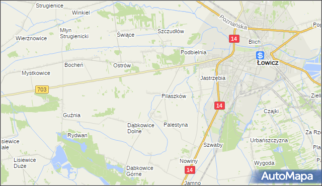 mapa Pilaszków gmina Łowicz, Pilaszków gmina Łowicz na mapie Targeo