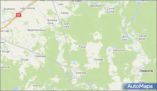 mapa Pólka gmina Osieczna, Pólka gmina Osieczna na mapie Targeo
