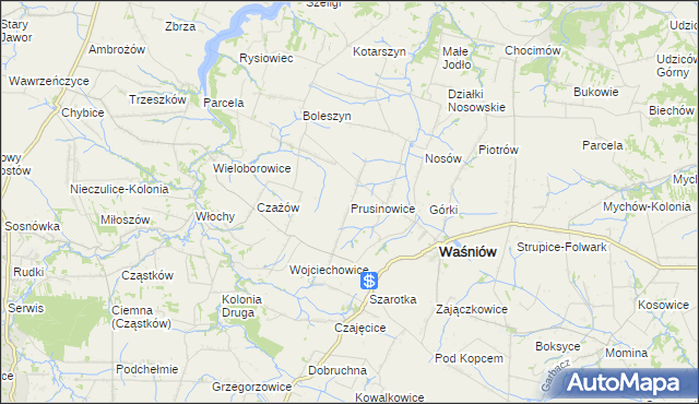 mapa Prusinowice gmina Waśniów, Prusinowice gmina Waśniów na mapie Targeo