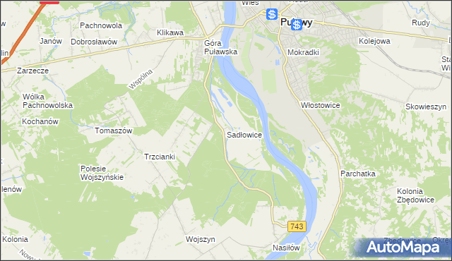 mapa Sadłowice gmina Puławy, Sadłowice gmina Puławy na mapie Targeo