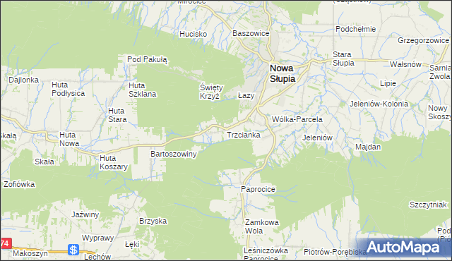 mapa Trzcianka gmina Nowa Słupia, Trzcianka gmina Nowa Słupia na mapie Targeo