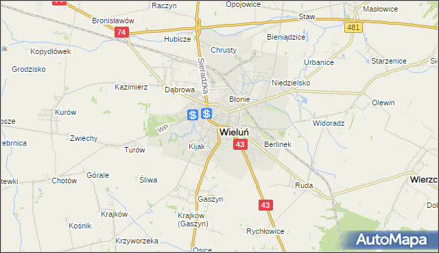 mapa Wieluń, Wieluń na mapie Targeo