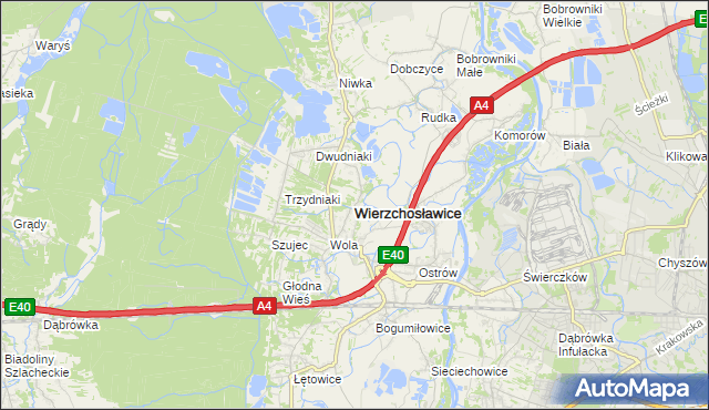 mapa Wierzchosławice powiat tarnowski, Wierzchosławice powiat tarnowski na mapie Targeo