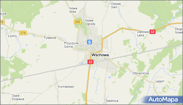 mapa Wschowa, Wschowa na mapie Targeo