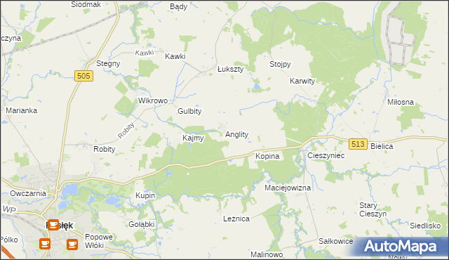 mapa Anglity, Anglity na mapie Targeo