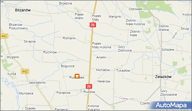 mapa Anielin gmina Żelazków, Anielin gmina Żelazków na mapie Targeo