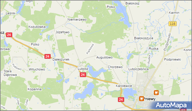 mapa Augustowo gmina Kwilcz, Augustowo gmina Kwilcz na mapie Targeo