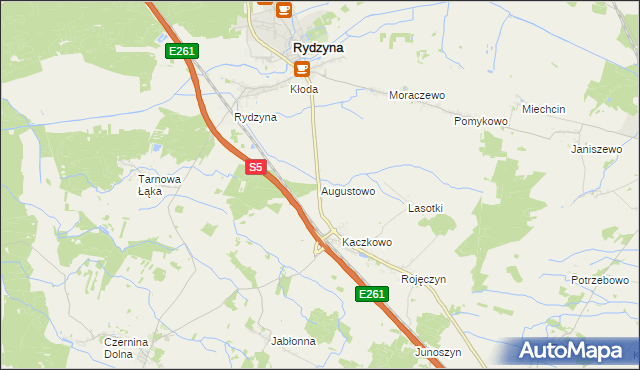 mapa Augustowo gmina Rydzyna, Augustowo gmina Rydzyna na mapie Targeo