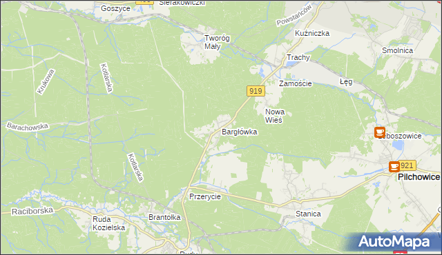 mapa Bargłówka gmina Sośnicowice, Bargłówka gmina Sośnicowice na mapie Targeo